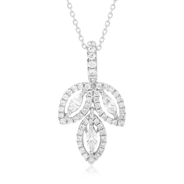 Lant cu pandantiv din aur alb cu diamante marquise si rotunde de 0.61ct