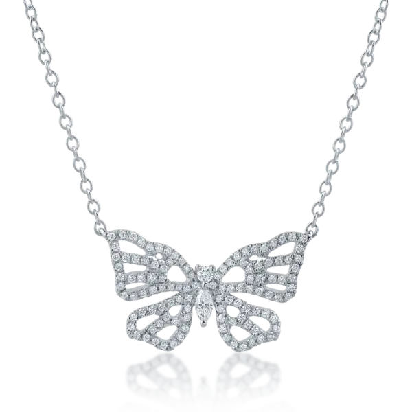 Lant cu pandantiv din aur alb cu diamante marquise si rotunde de 0.3ct