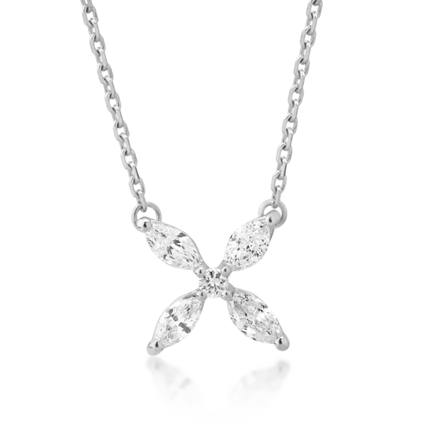 Lant cu pandantiv din aur alb cu diamante marquise si rotunde de 0.35ct