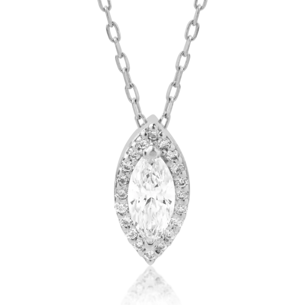 Lant cu pandantiv din aur alb cu diamante marquise si rotunde de 0.41ct