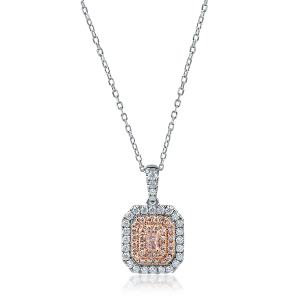 Lant cu pandantiv din aur alb cu diamante roz rectangulare si rotunde si diamante incolore de 0.63ct
