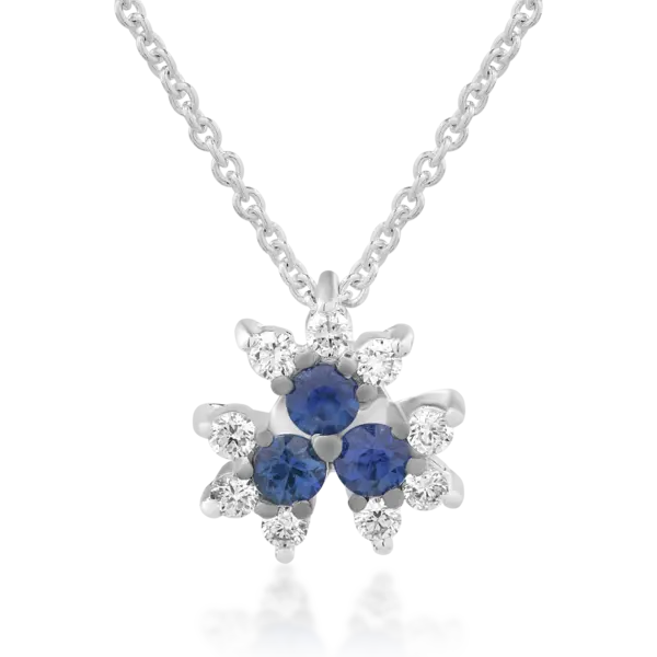 Lant cu pandantiv din aur alb cu safire de 0.3ct si diamante de 0.17ct