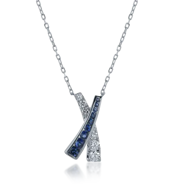 Lant cu pandantiv din aur alb cu safire de 0.43ct si diamante de 0.36ct