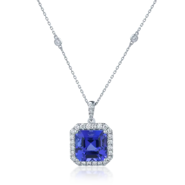 Lant cu pandantiv din aur alb cu tanzanit square de 7.18ct si diamante de 0.63ct