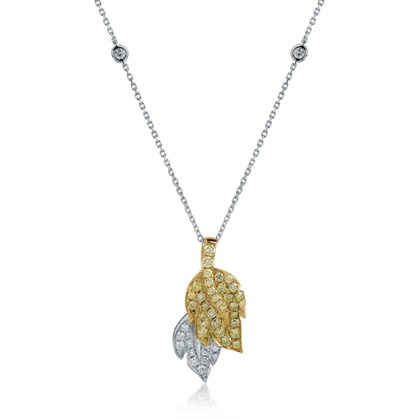 Lant cu pandantiv din aur alb-galben cu diamante de 0.82ct