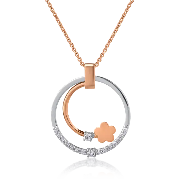 Lant cu pandantiv din aur alb-roz cu diamante de 0.2ct