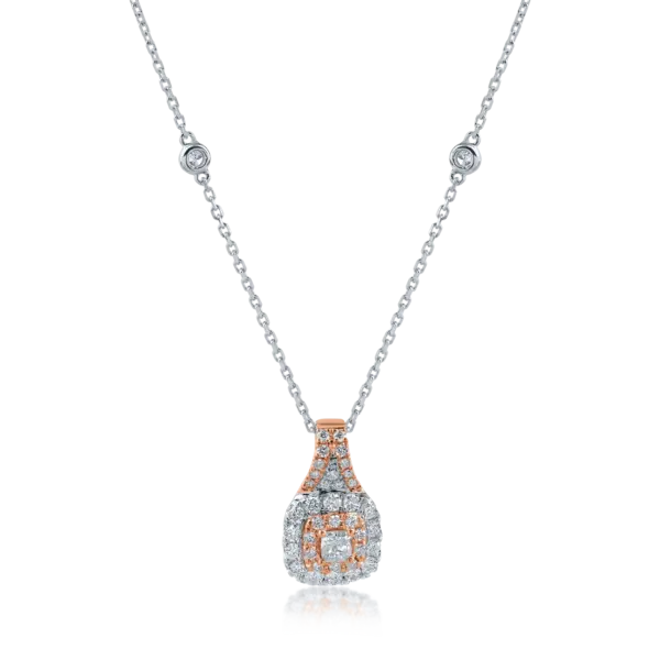 Lant cu pandantiv din aur alb-roz cu diamante roz square si rotunde de 0.3ct si diamante incolore de 0.29ct