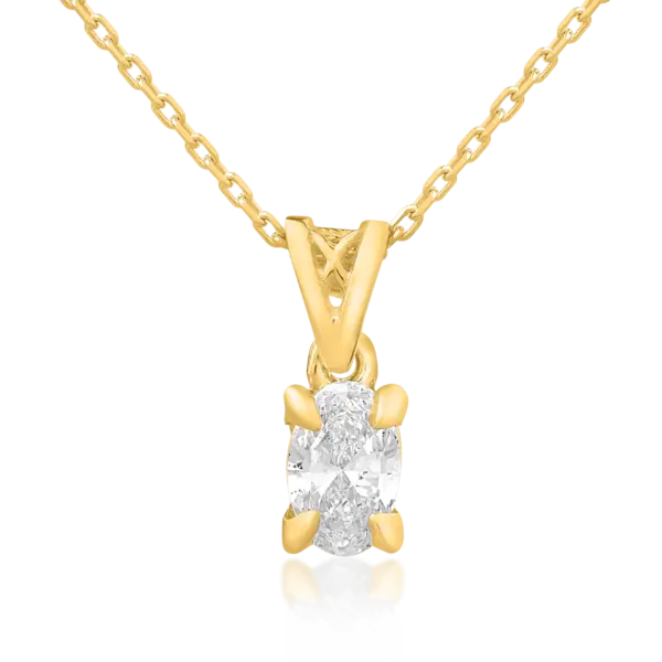 Lant cu pandantiv din aur galben cu diamant oval de 0.3ct