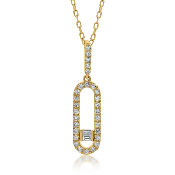 Lant cu pandantiv din aur galben cu diamante baguette si rotunde de 0.32ct
