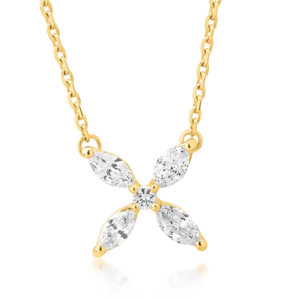 Lant cu pandantiv din aur galben cu diamante marquise si rotunde de 0.36ct