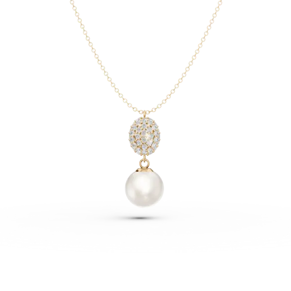 Lant cu pandantiv din aur galben cu perle de cultura de 0.6ct si zirconii