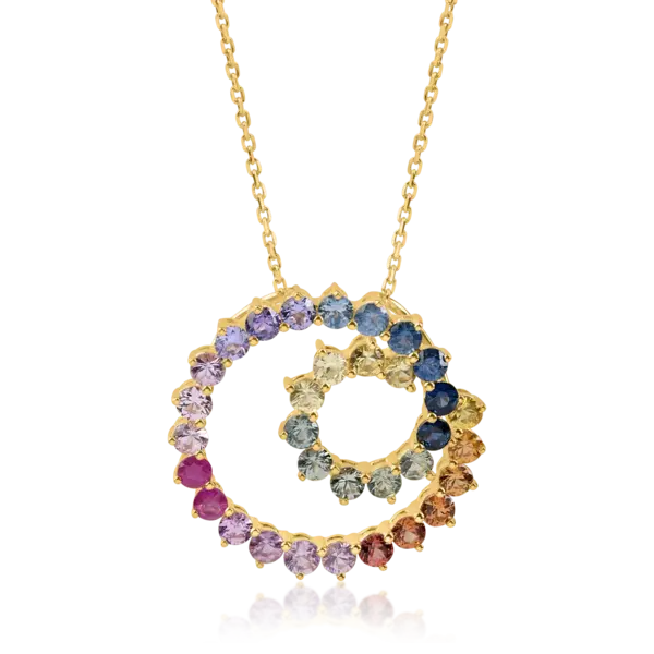 Lant cu pandantiv din aur galben cu safire multicolore de 2.6ct