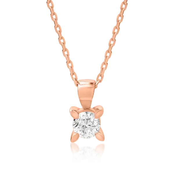 Lant cu pandantiv din aur roz cu diamant de 0.25ct
