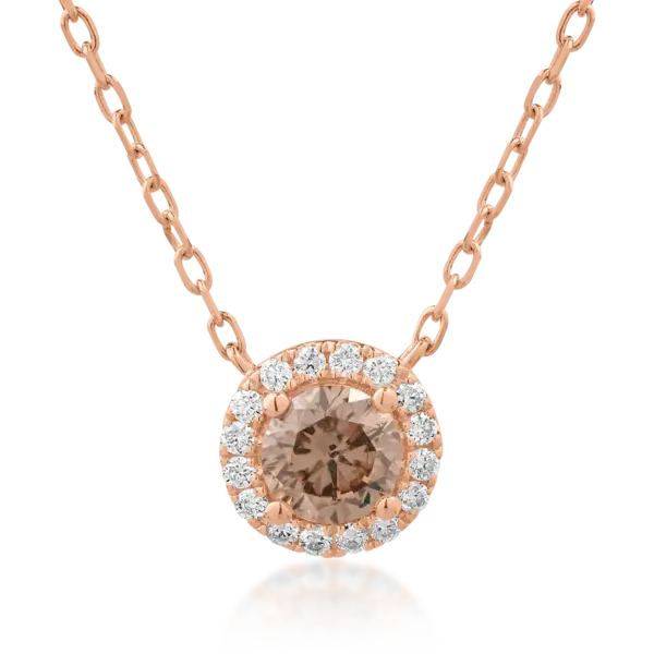Lant cu pandantiv din aur roz cu diamant maro de 0.51ct si diamante transparente de 0.08ct