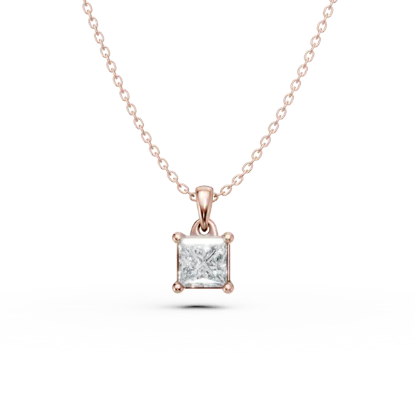 Lant cu pandantiv din aur roz cu diamant princess solitaire de 0.4ct