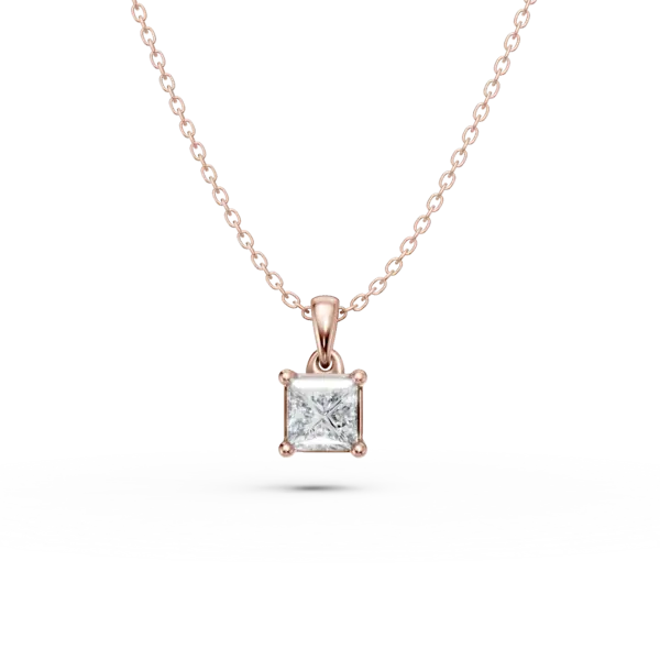Lant cu pandantiv din aur roz cu diamant princess solitaire de 0.3ct