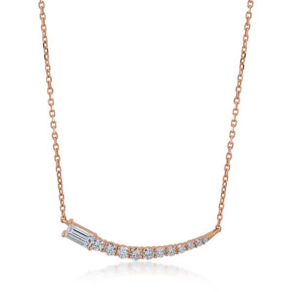 Lant cu pandantiv din aur roz cu diamante baguette si rotunde de 0.51ct
