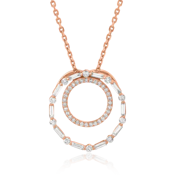 Lant cu pandantiv din aur roz cu diamante baguette si rotunde de 0.28ct