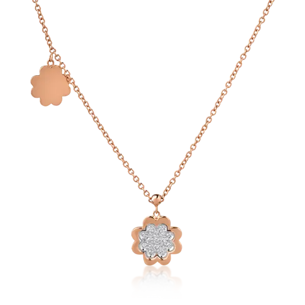 lant cu pandantiv din aur roz cu diamante de 0.17ct