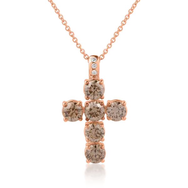 Lant cu pandantiv din aur roz cu diamante maro de 3.85ct si diamante transparente de 0.04ct