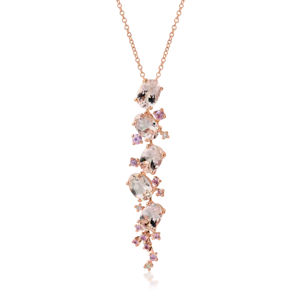 Lant cu pandantiv din aur roz cu pietre pretioase si semipretioase de 4.2ct