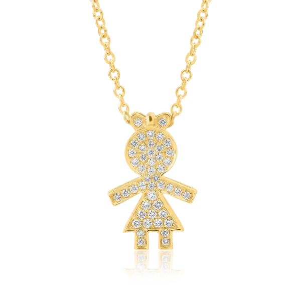 Lant cu pandantiv fetita din aur galben cu diamante de 0.16ct