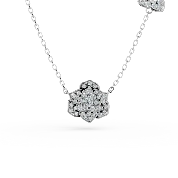 Lant cu pandantiv floare din aur alb cu diamante de 0.5ct