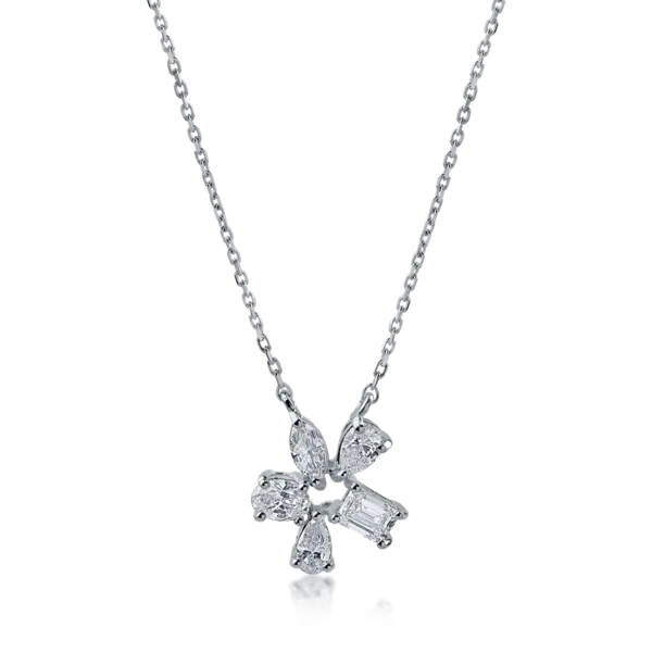 Lant cu pandantiv floare din aur alb cu diamante de 0.61ct