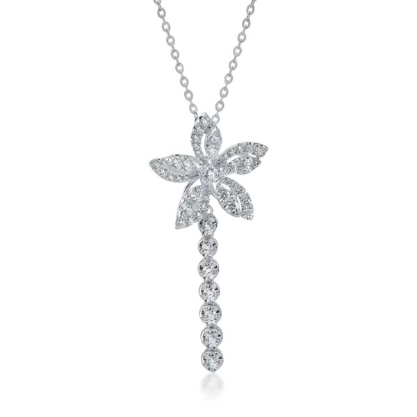 Lant cu pandantiv floare din aur alb cu diamante de 0.6ct
