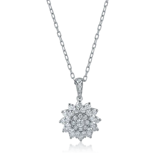 Lant cu pandantiv floare din aur alb cu diamante de 0.6ct