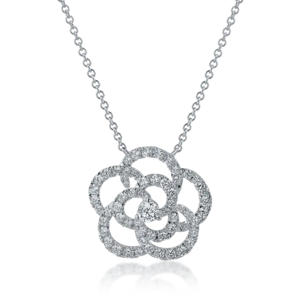 Lant cu pandantiv floare din aur alb cu diamante de 0.8ct