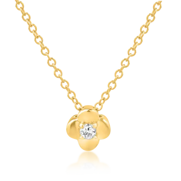 Lant cu pandantiv floare din aur galben cu diamant de 0.039ct