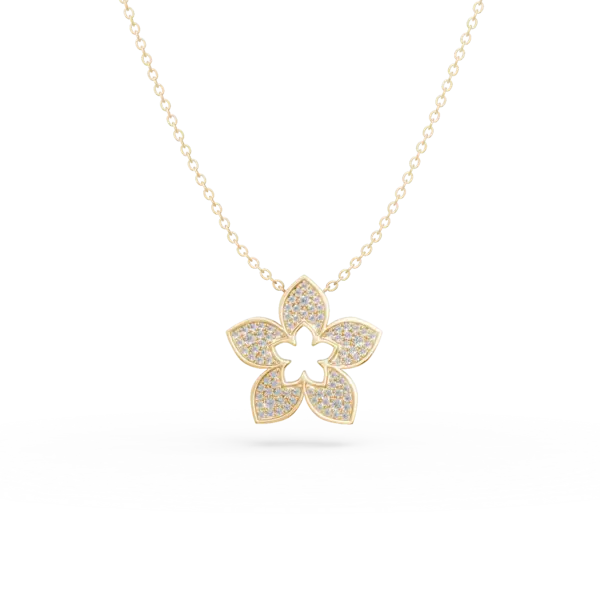 Lant cu pandantiv floare din aur galben cu diamante de 0.55ct