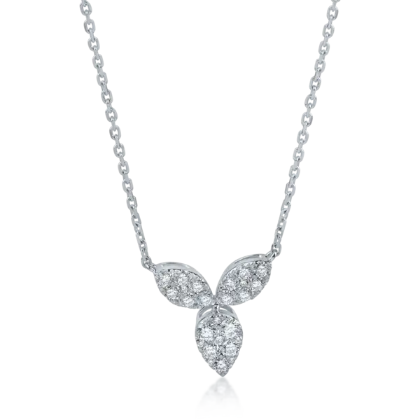 Lant cu pandantiv floral din aur alb cu diamante de 0.52ct