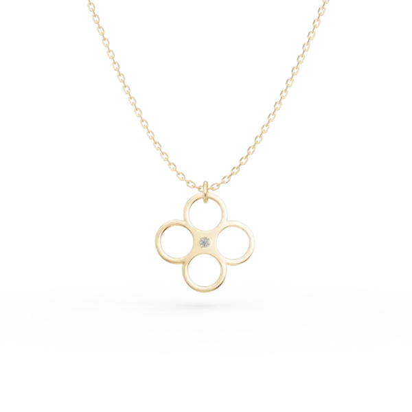 Lant cu pandantiv floral din aur galben cu diamant de 0.005ct