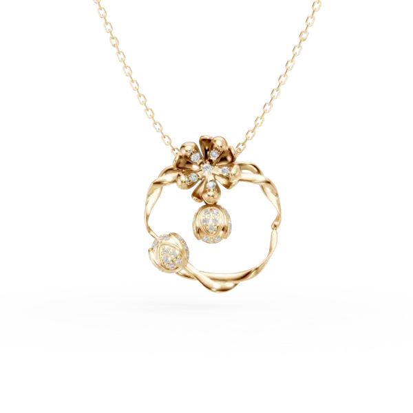 Lant cu pandantiv flori de tei din aur galben cu diamante de 0.26ct