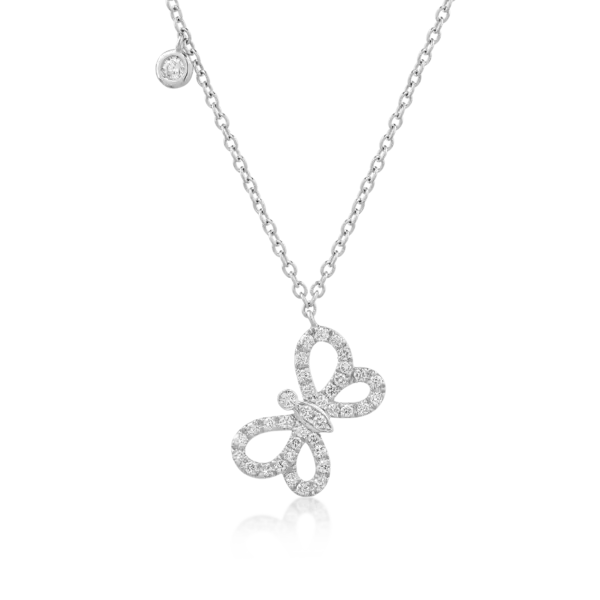 Lant cu pandantiv fluture din aur alb cu diamante de 0.25ct