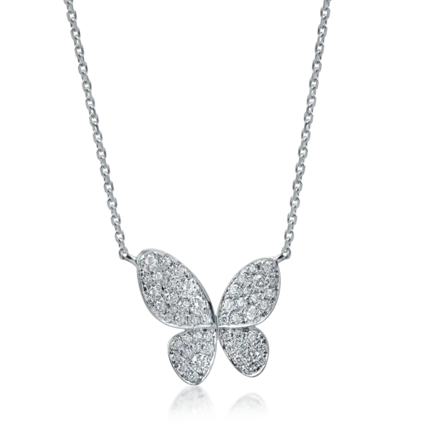 Lant cu pandantiv fluture din aur alb cu diamante de 0.5ct