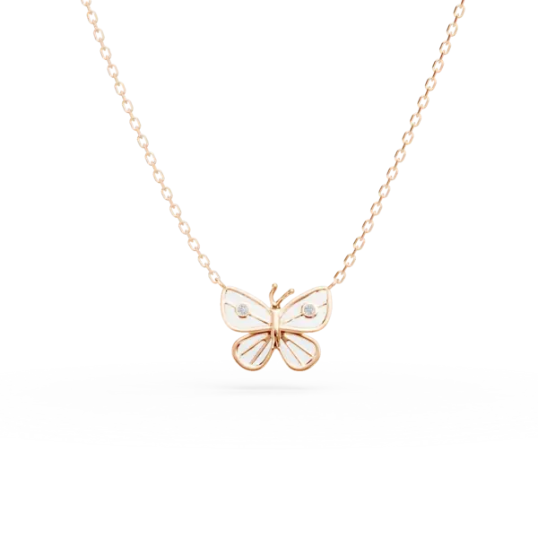 Lant cu pandantiv fluture din aur roz cu diamante de 0.01ct pentru copii