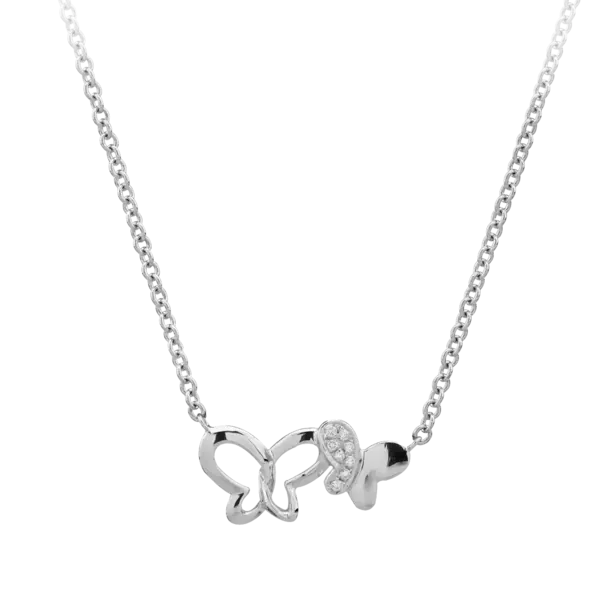 Lant cu pandantiv fluturi din aur alb cu diamante de 0.023ct