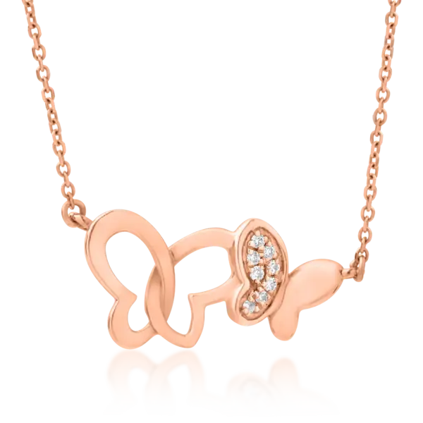 Lant cu pandantiv fluturi din aur roz cu diamante de 0.019ct
