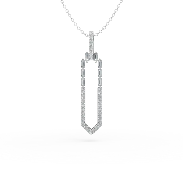 Lant cu pandantiv geometric din aur alb cu diamante baguette si rotunde de 0.52ct