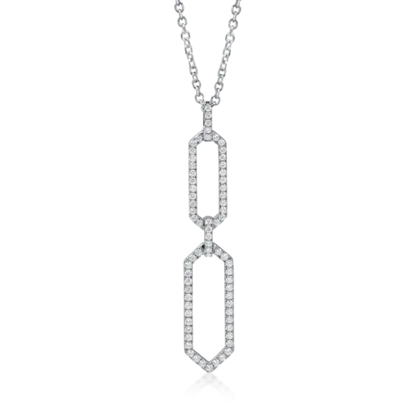 Lant cu pandantiv geometric din aur alb cu diamante de 0.4ct
