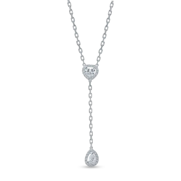 Lant cu pandantiv geometric din aur alb cu diamante pear, heart si rotunde de 1.09ct