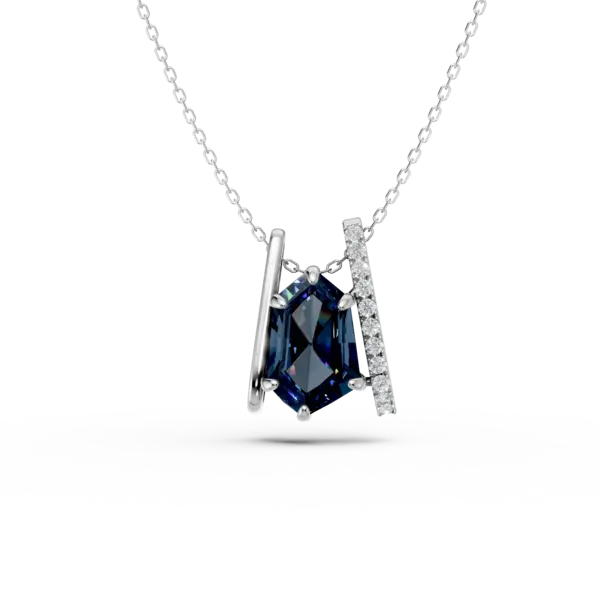 Lant cu pandantiv geometric din aur alb cu topaz london blue de 2.2ct si diamante de 0.1ct