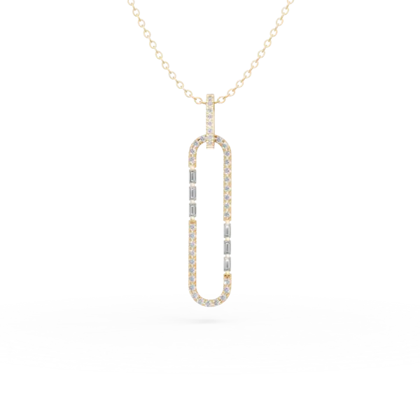 Lant cu pandantiv geometric din aur galben cu diamante baguette si rotunde de 0.62ct
