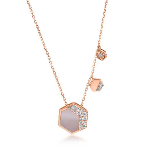 Lant cu pandantiv geometric din aur roz cu safir de 1.47ct si diamante de 0.22ct