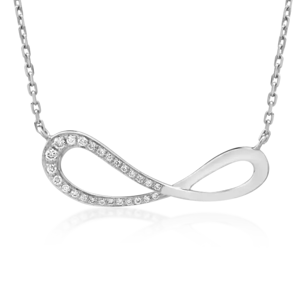 Lant cu pandantiv infinit din aur alb cu diamante de 0.07ct