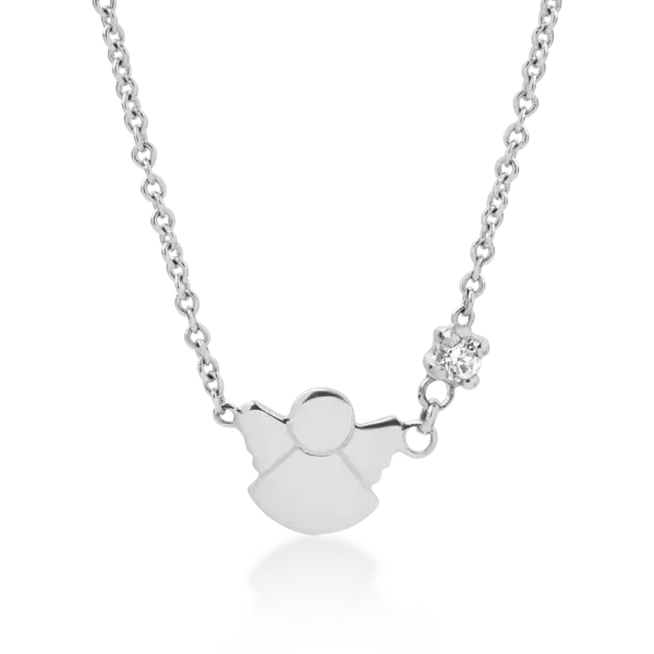 Lant cu pandantiv ingeras pentru copii din aur galben cu diamant de 0.02ct