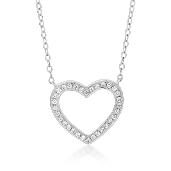 Lant cu pandantiv inima din aur alb cu diamante de 0.068ct